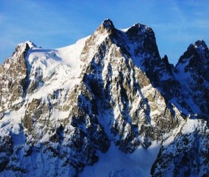 Pelvoux face NE depuis le Glacier Blanc : le glacier des Violette à gauche