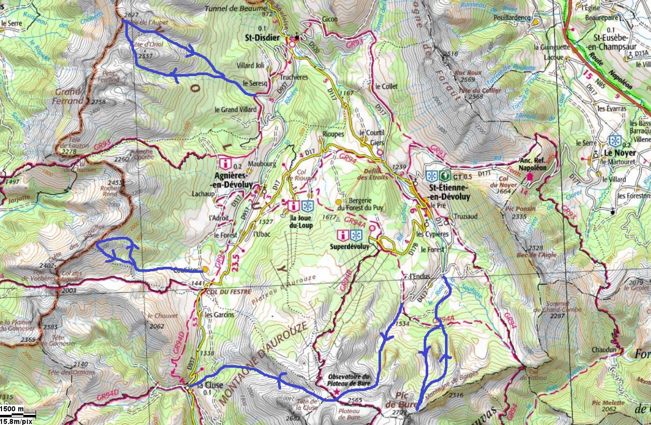 Ski de rando en étoile dans le Dévoluy sur la carte