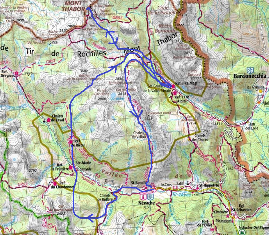 Raid Névache Thabord sur la carte