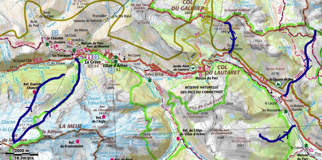 Randos entre Serre Chevalier et La Grave sur la carte