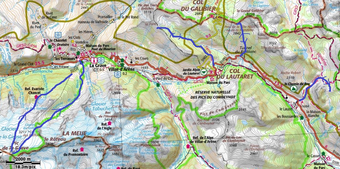 Randos d'initiations entre Serre Chevalier et La Grave sur la carte Randos à ski d'initiations entre Serre Chevalier et La Grave sur la carte