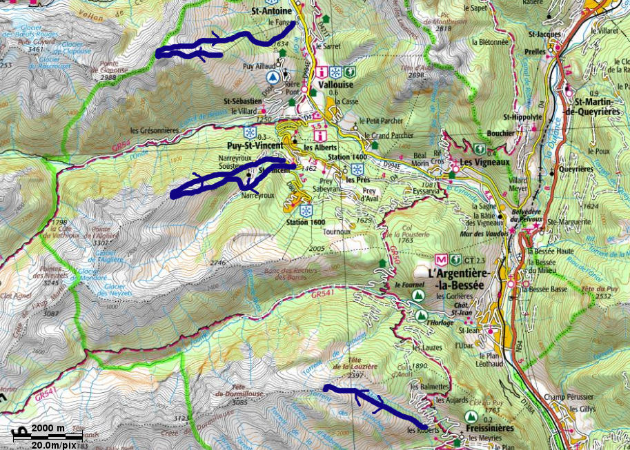 Rando à ski en étoile autour de Vallouise sur la carte